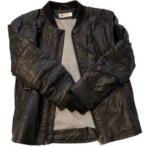 H&M Size 7/8- Black faux leather moto jacket.